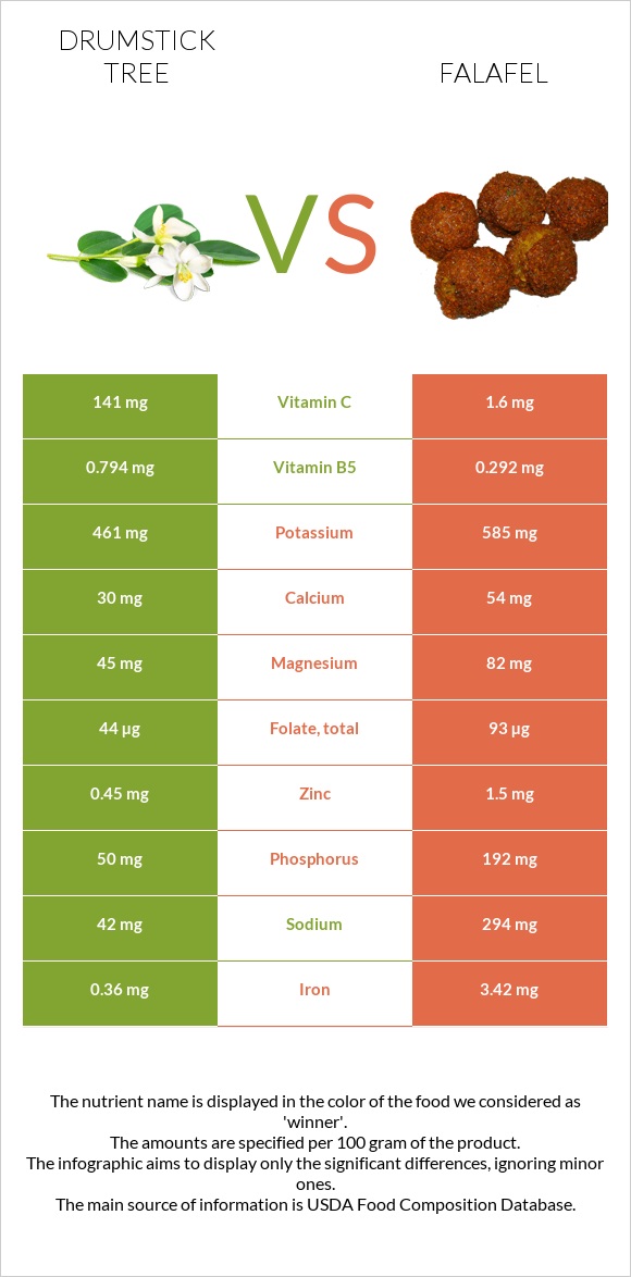 Drumstick tree vs Falafel infographic