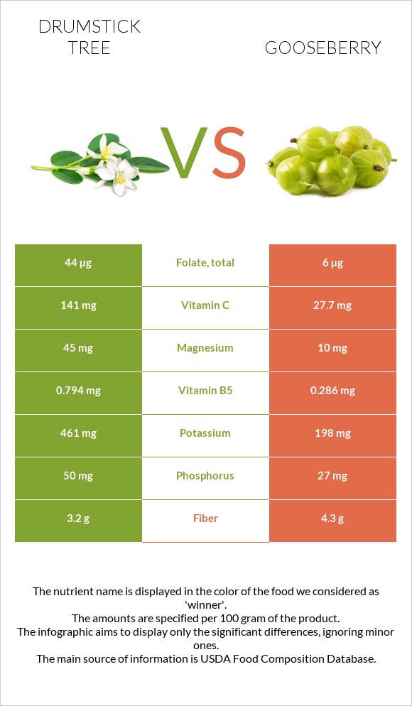 Drumstick tree vs Gooseberry infographic