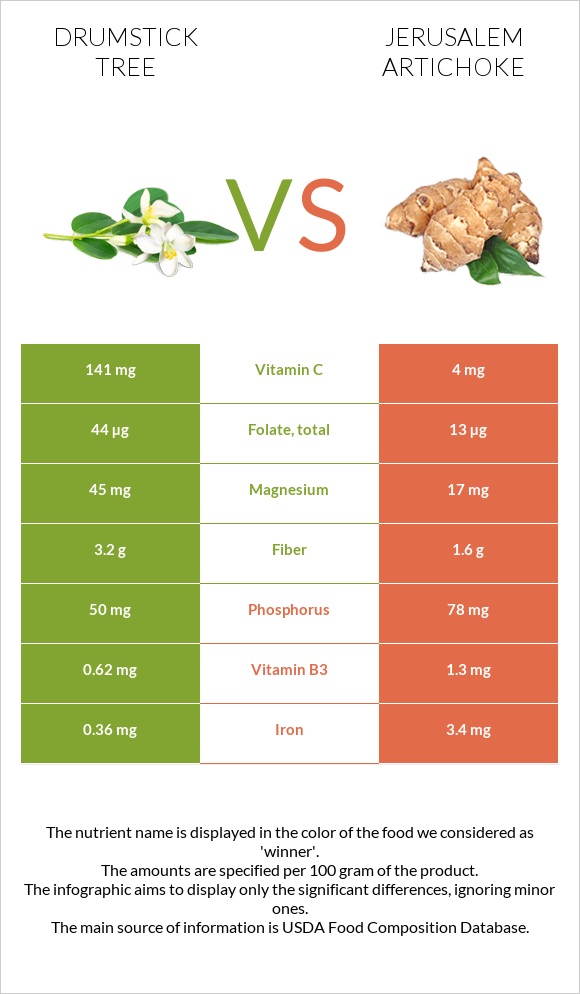 Drumstick tree vs Jerusalem artichoke infographic