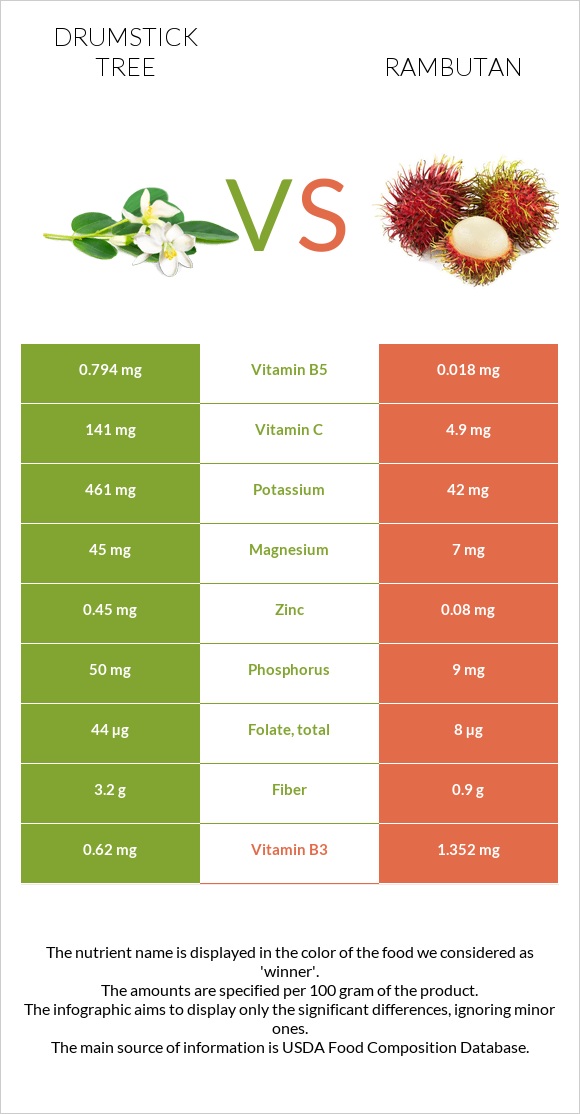 Drumstick tree vs Rambutan infographic