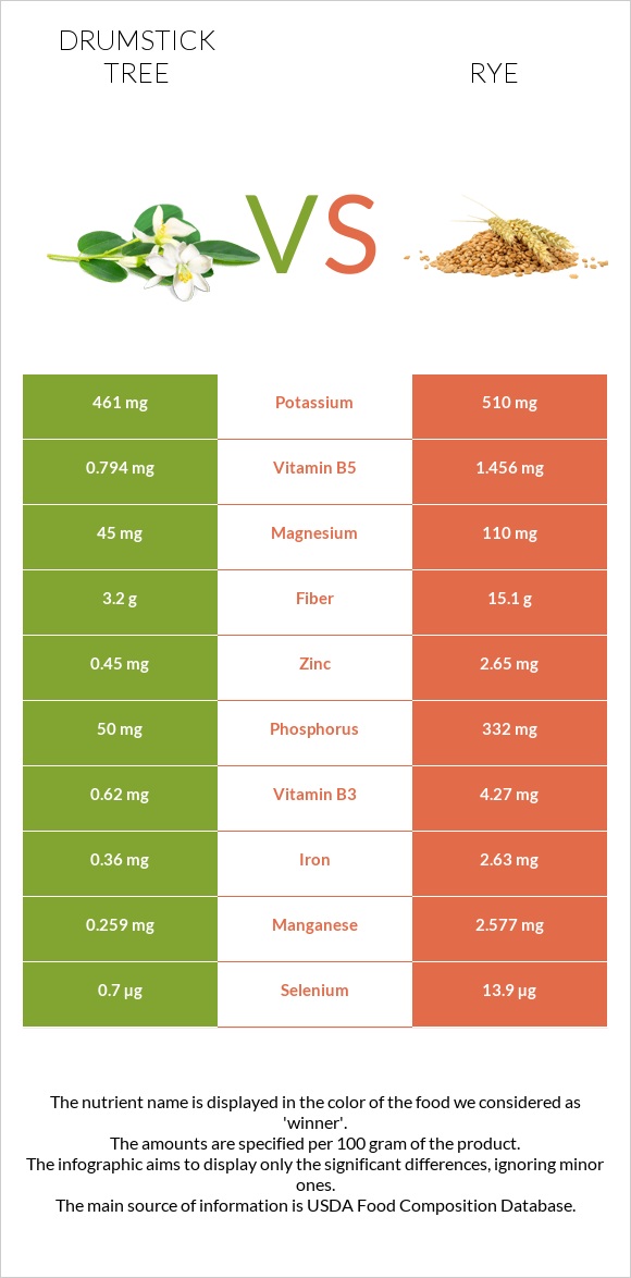 Drumstick tree vs Rye infographic