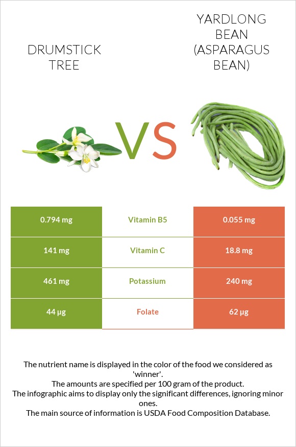 Drumstick tree vs Yardlong bean (Asparagus bean) infographic