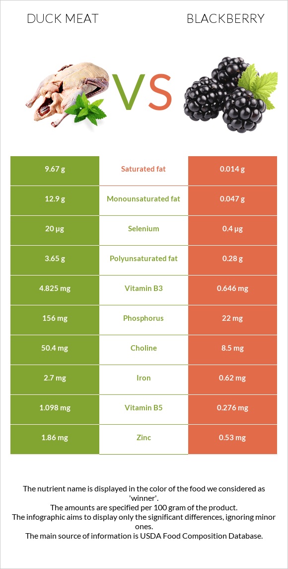 Duck meat vs Blackberry infographic