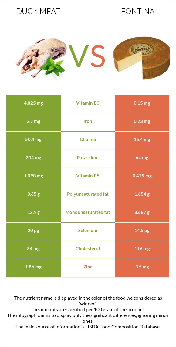 Բադի միս vs Ֆոնտինա պանիր infographic