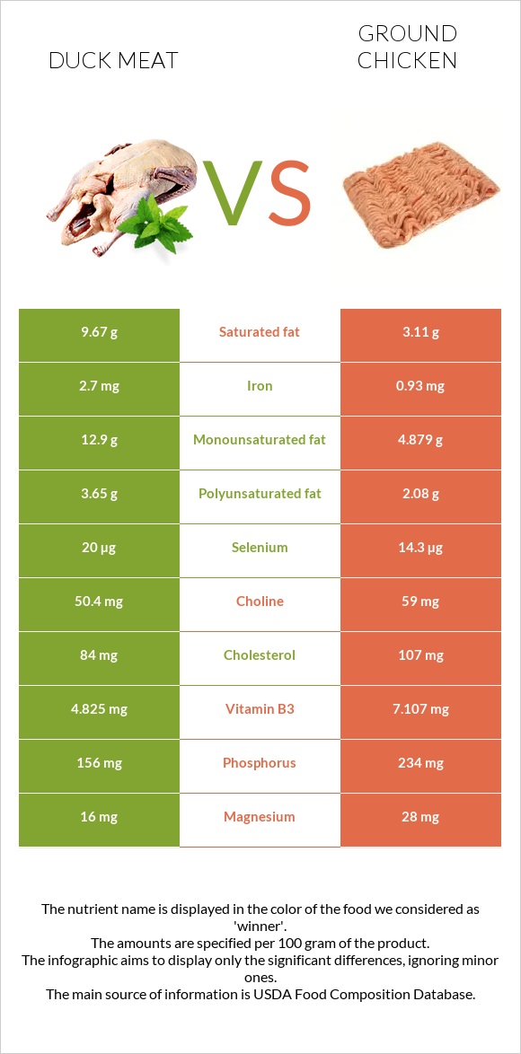 Բադի միս vs Աղացած հավ infographic