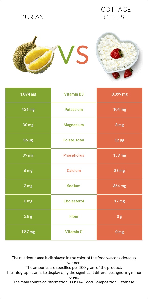 Durian vs Cottage cheese infographic