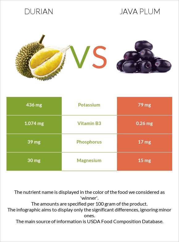 Դուրիան vs Java plum infographic