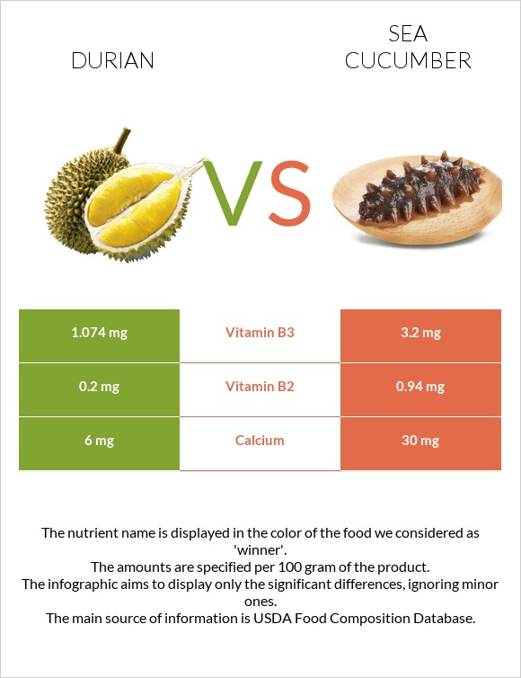 Durian vs Sea cucumber infographic