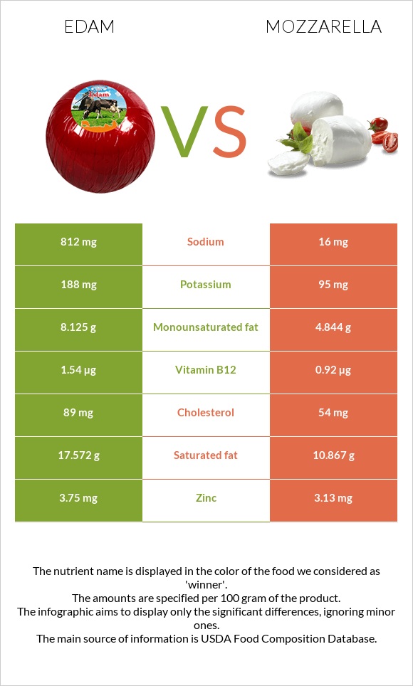 Edam vs Mozzarella infographic