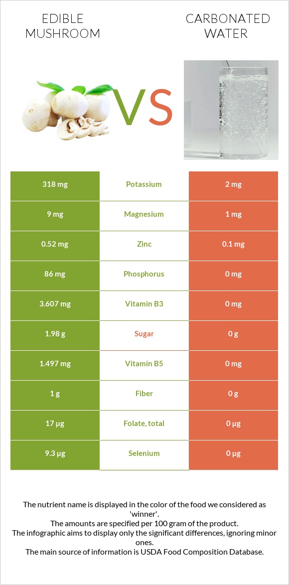 Edible mushroom vs Carbonated water infographic