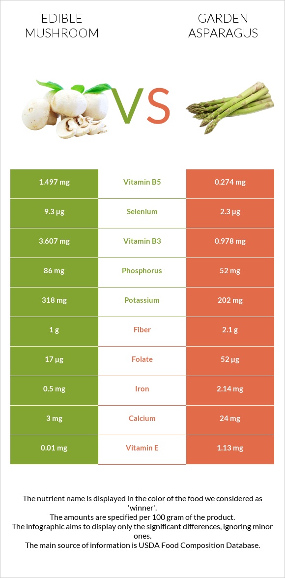 Edible mushroom vs Garden asparagus infographic