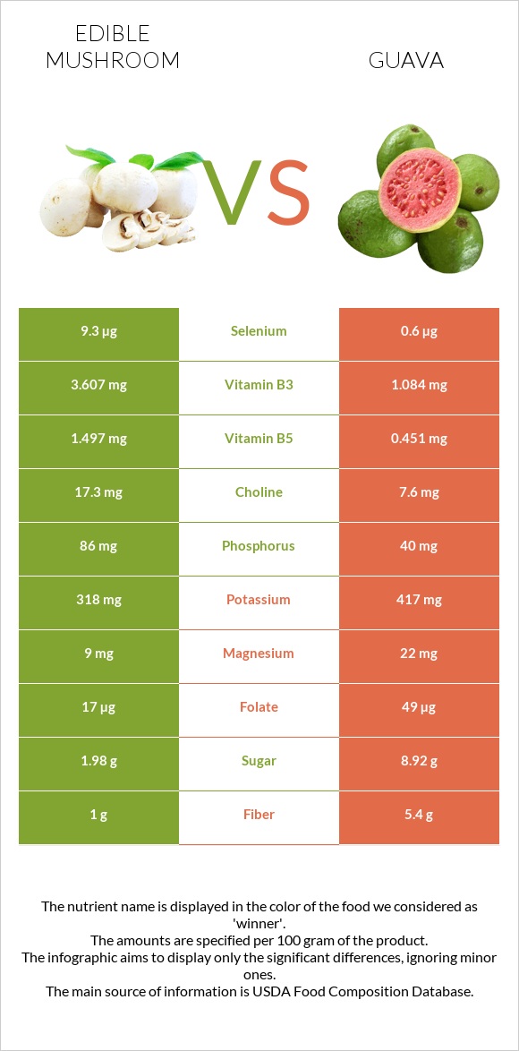 Edible mushroom vs Guava infographic
