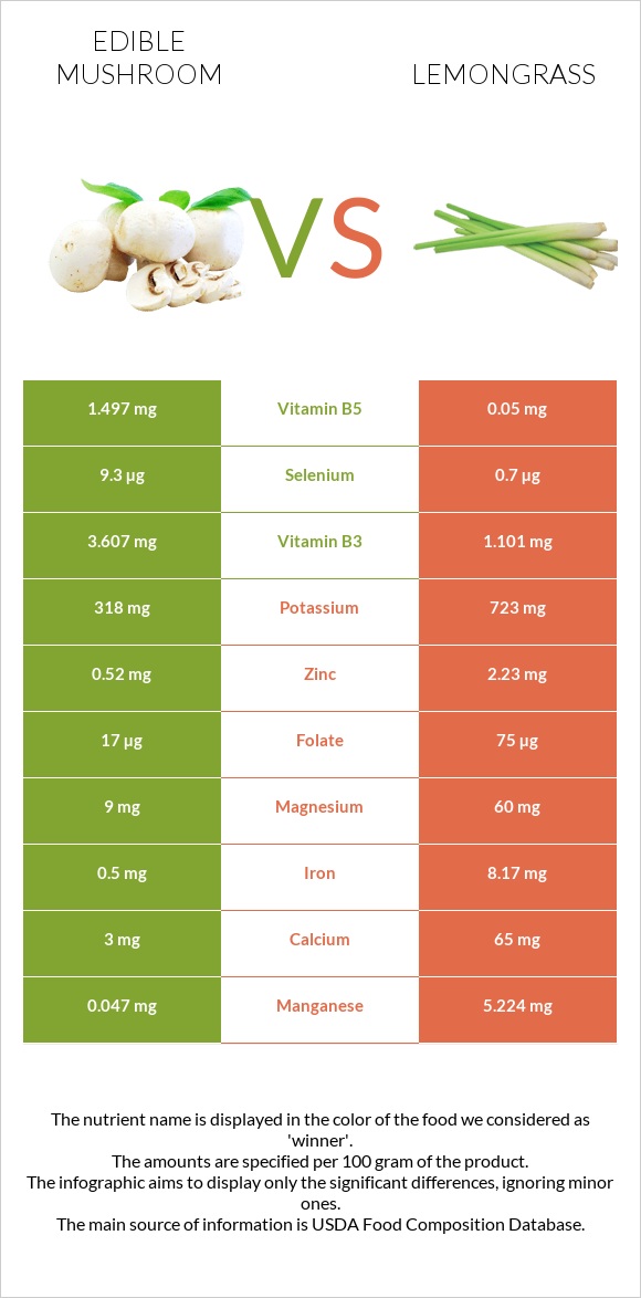 Edible mushroom vs Lemongrass infographic