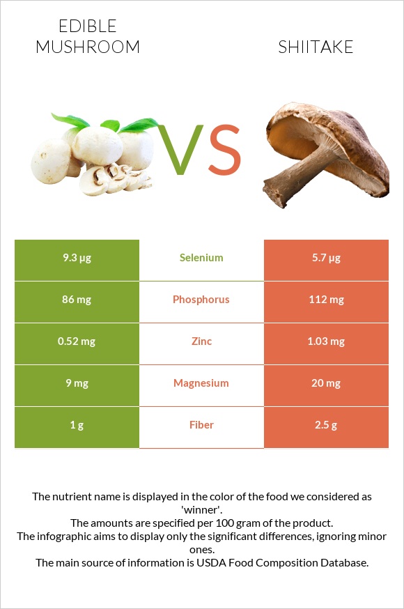 Edible mushroom vs Shiitake infographic
