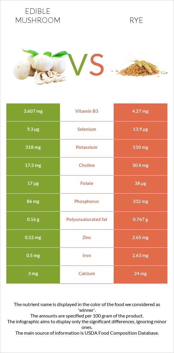 Edible mushroom vs Rye infographic