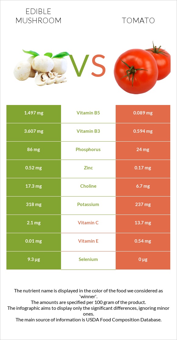 Edible mushroom vs Tomato infographic