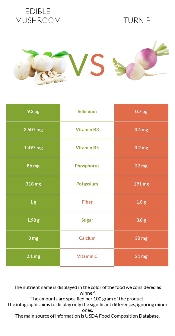 Edible mushroom vs Turnip infographic