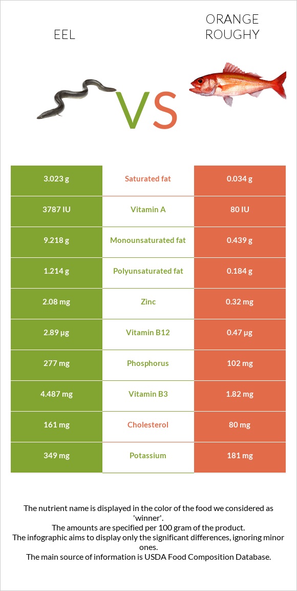 Eel vs Orange roughy infographic