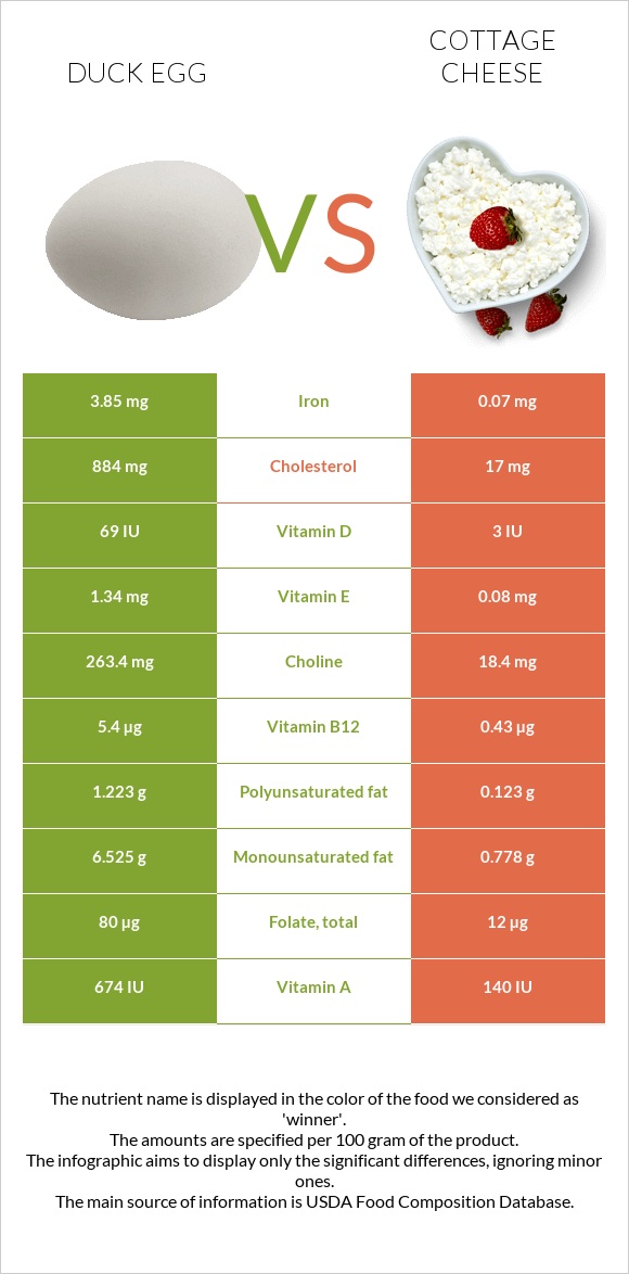 Duck egg vs Cottage cheese infographic