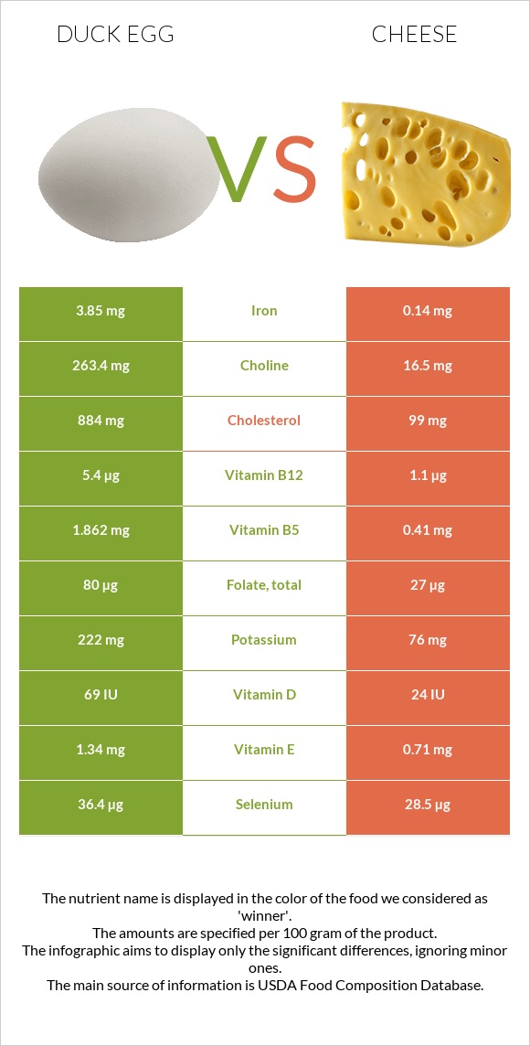 Բադի ձու vs Պանիր infographic