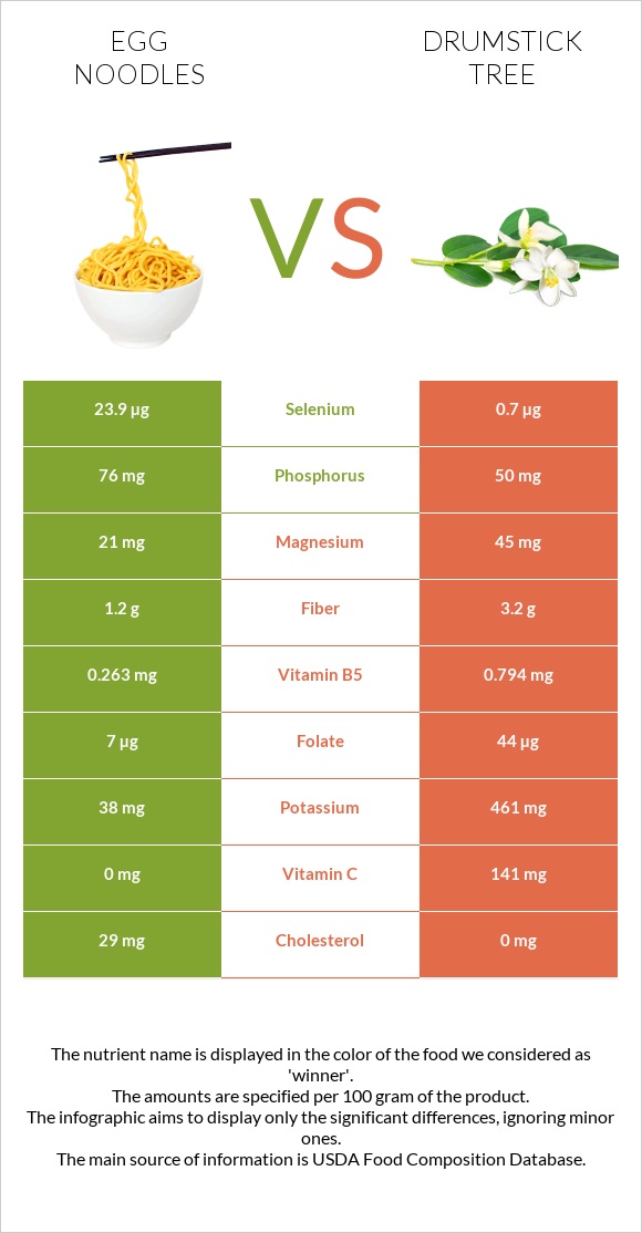 Egg noodles vs Drumstick tree infographic