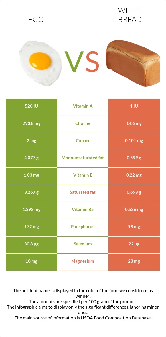 Հավկիթ vs Սպիտակ հաց infographic