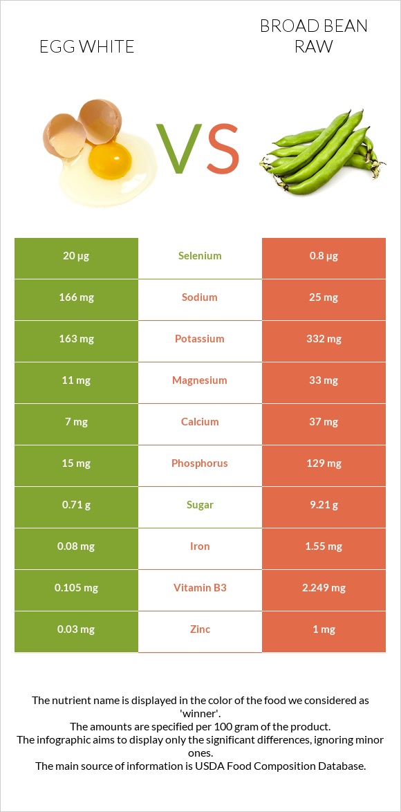 Egg white vs Broad bean raw infographic