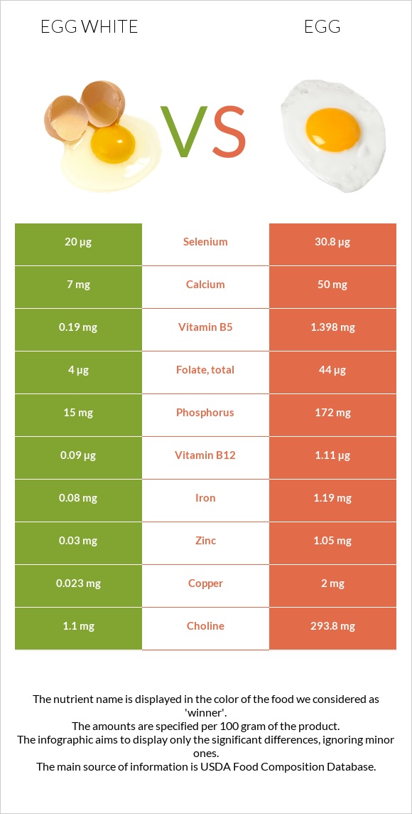 Ձվի սպիտակուց vs Հավկիթ infographic