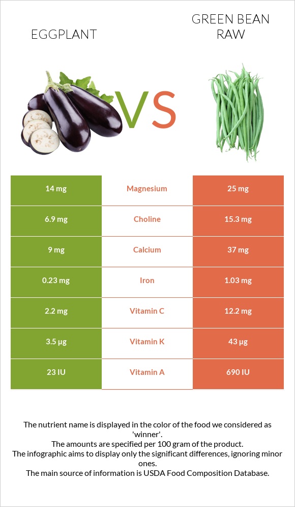 Eggplant vs Green bean raw infographic