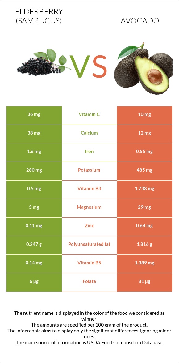 Elderberry vs Avocado infographic