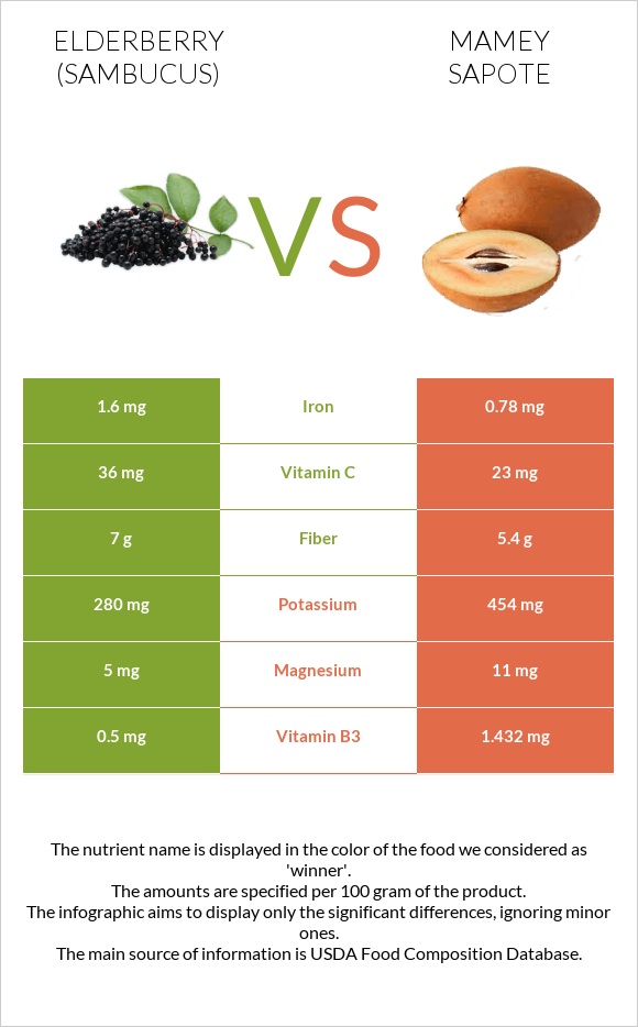 Elderberry vs Mamey Sapote infographic