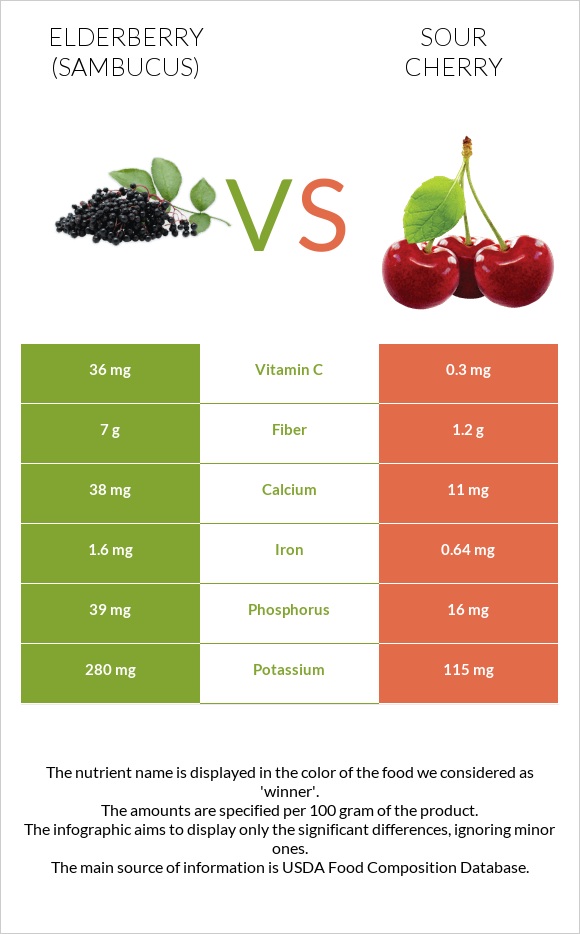 Elderberry vs Թթու բալ infographic