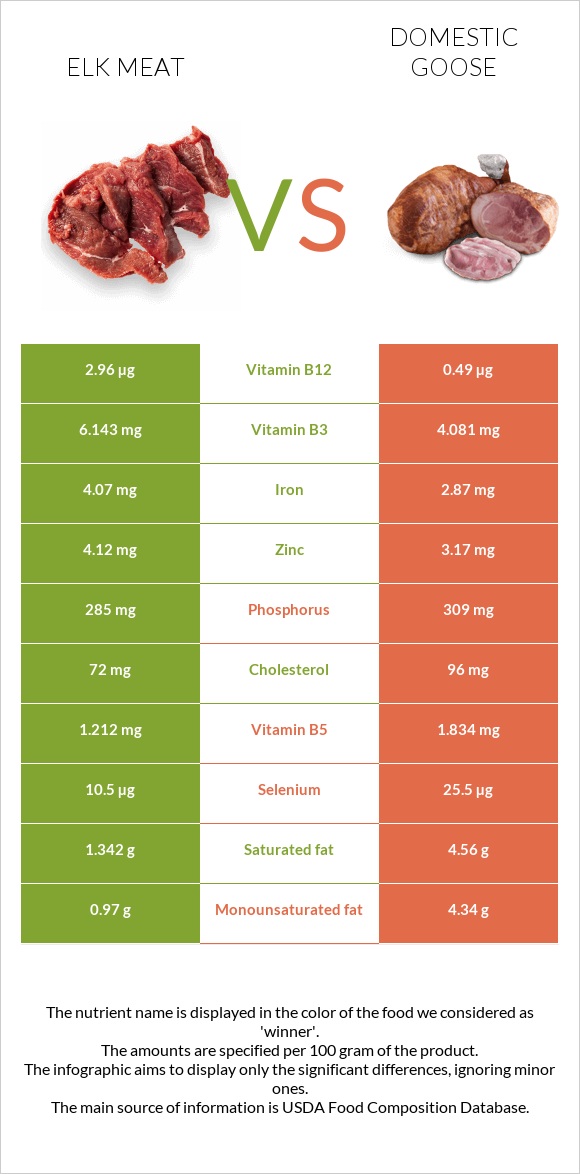 Elk meat vs Domestic goose infographic