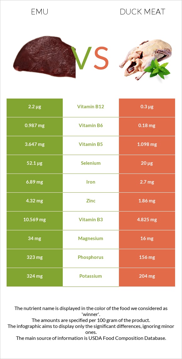 Էմու vs Բադի միս infographic