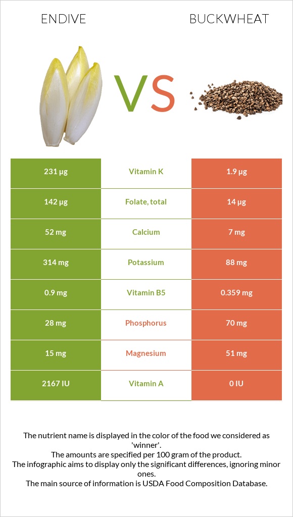 Endive vs Հնդկաձավար infographic