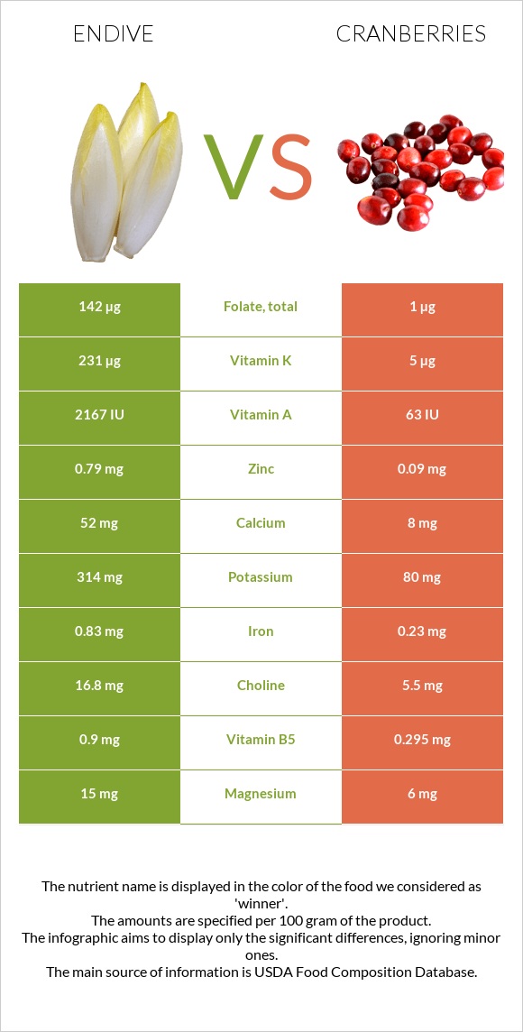 Endive vs Լոռամիրգ infographic