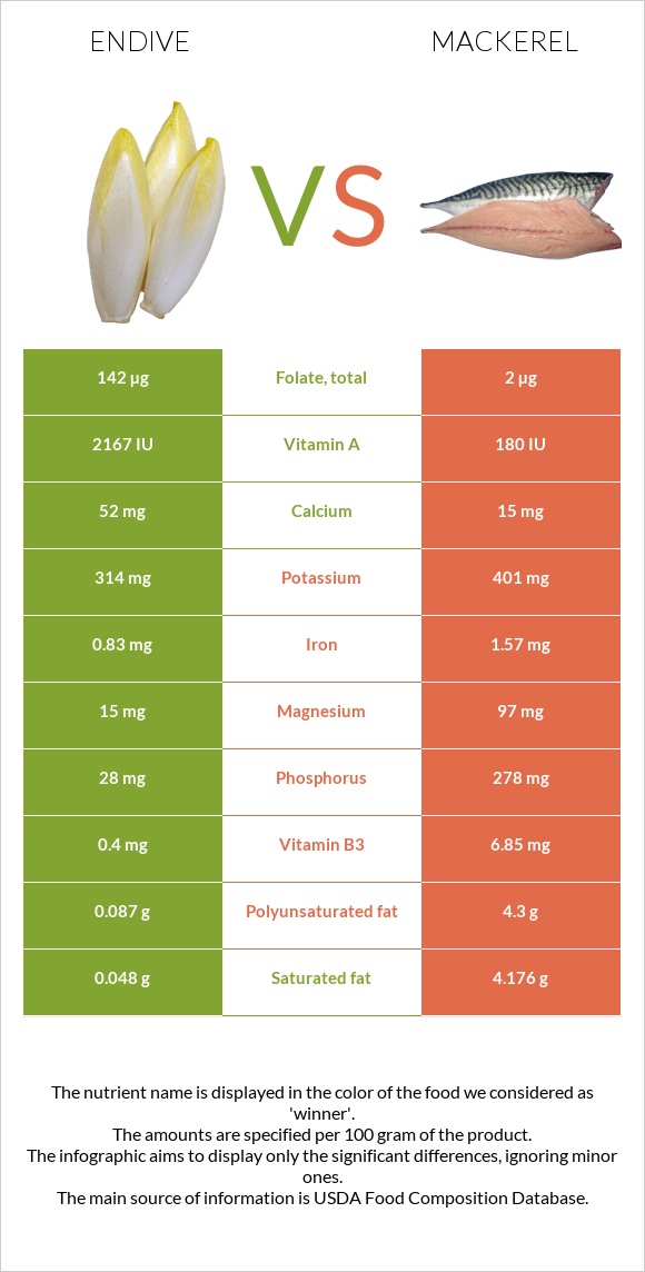 Endive vs Mackerel infographic