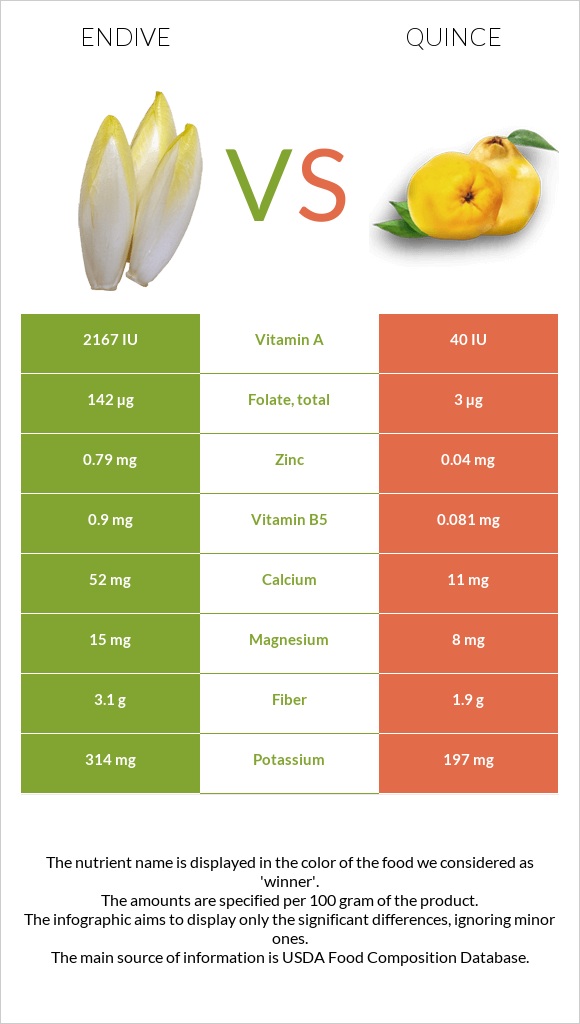 Endive vs Quince infographic