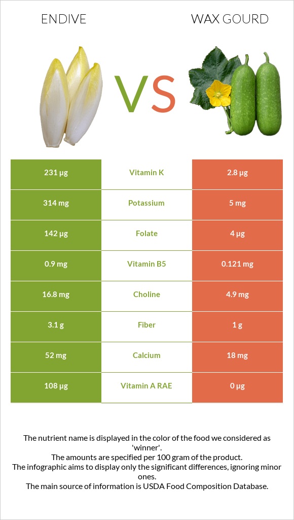 Endive vs Wax gourd infographic