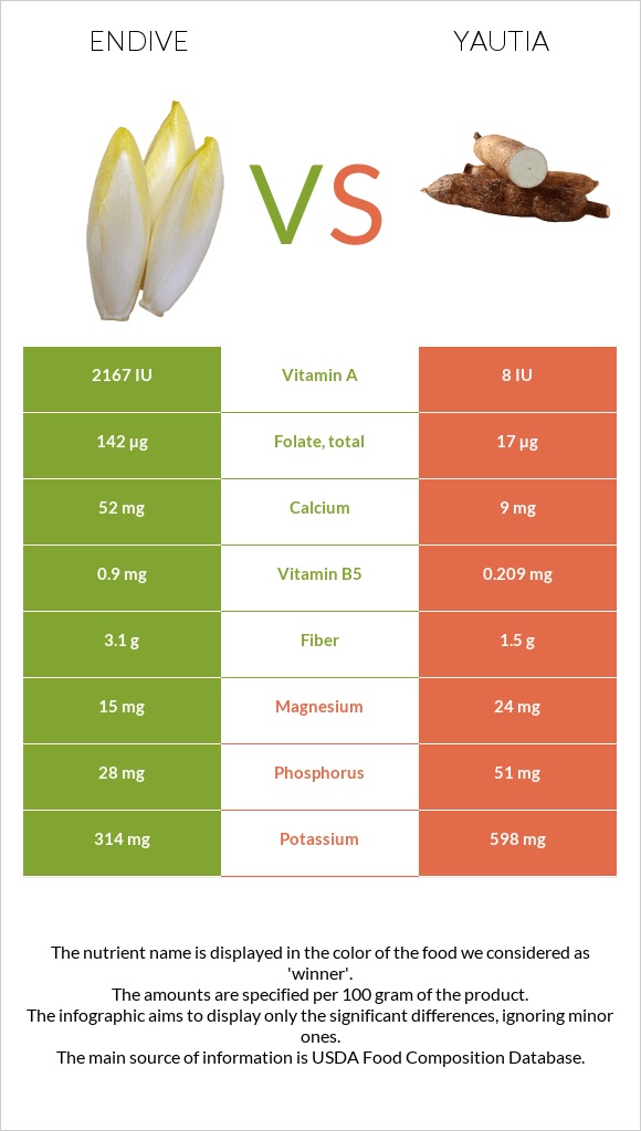 Endive vs Yautia infographic