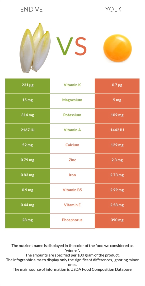 Endive vs Դեղնուց infographic