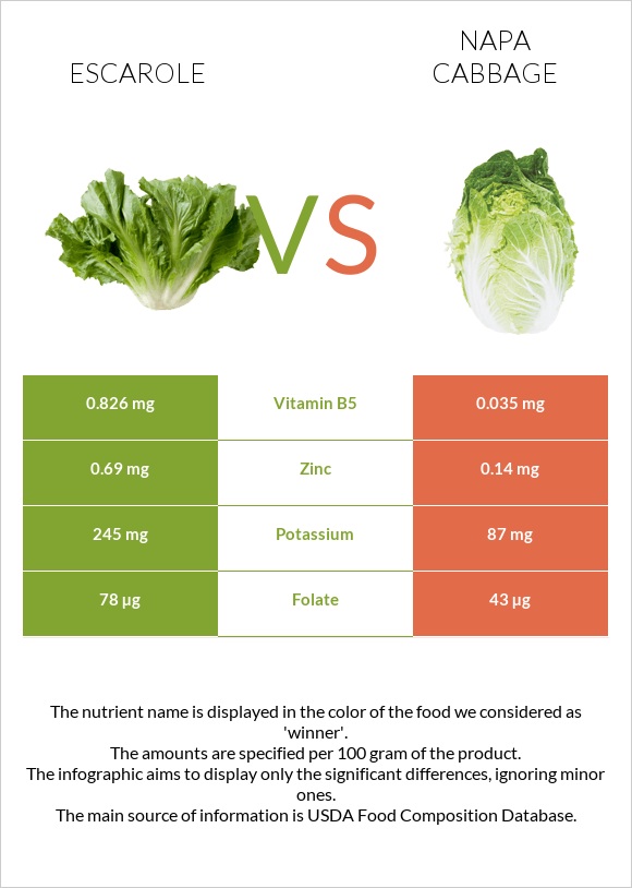 Escarole vs Napa cabbage infographic