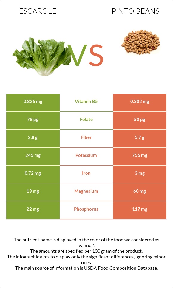 Escarole vs Pinto beans infographic