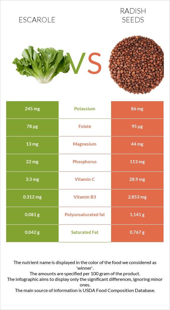 Escarole vs Radish seeds infographic