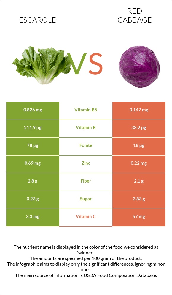 Escarole vs Red cabbage infographic