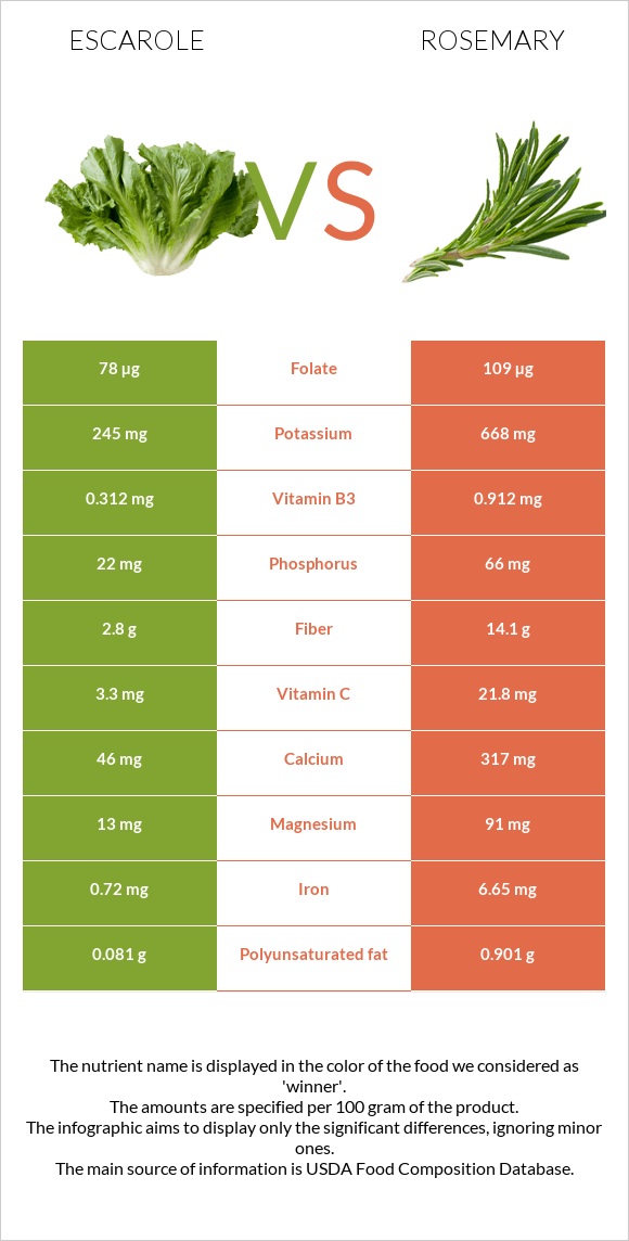 Escarole vs Rosemary infographic