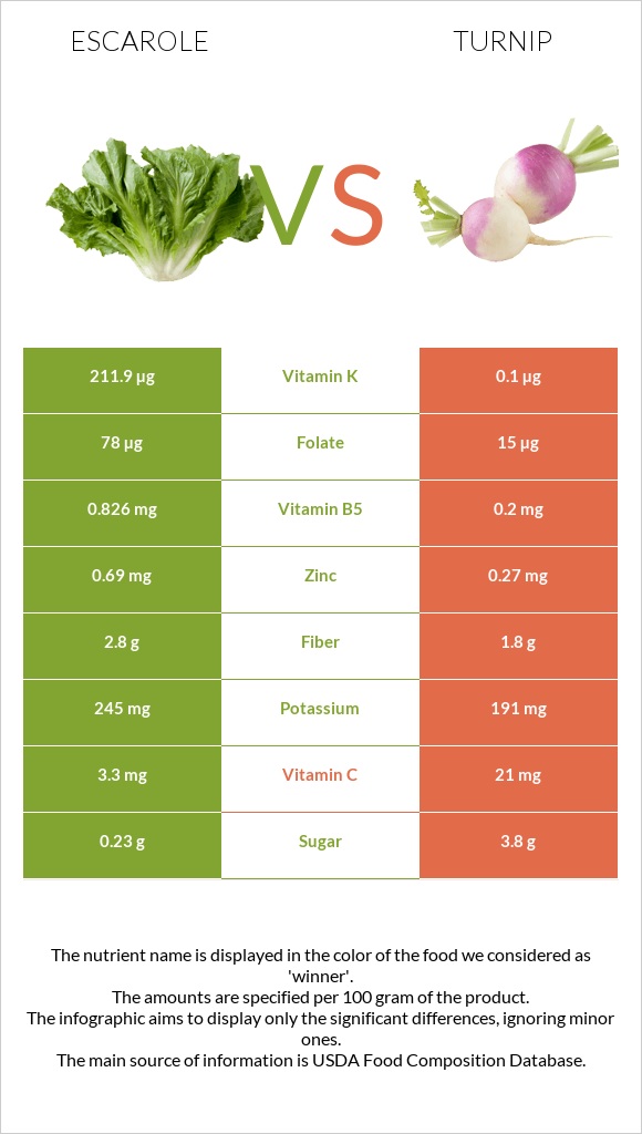 Escarole vs Turnip infographic