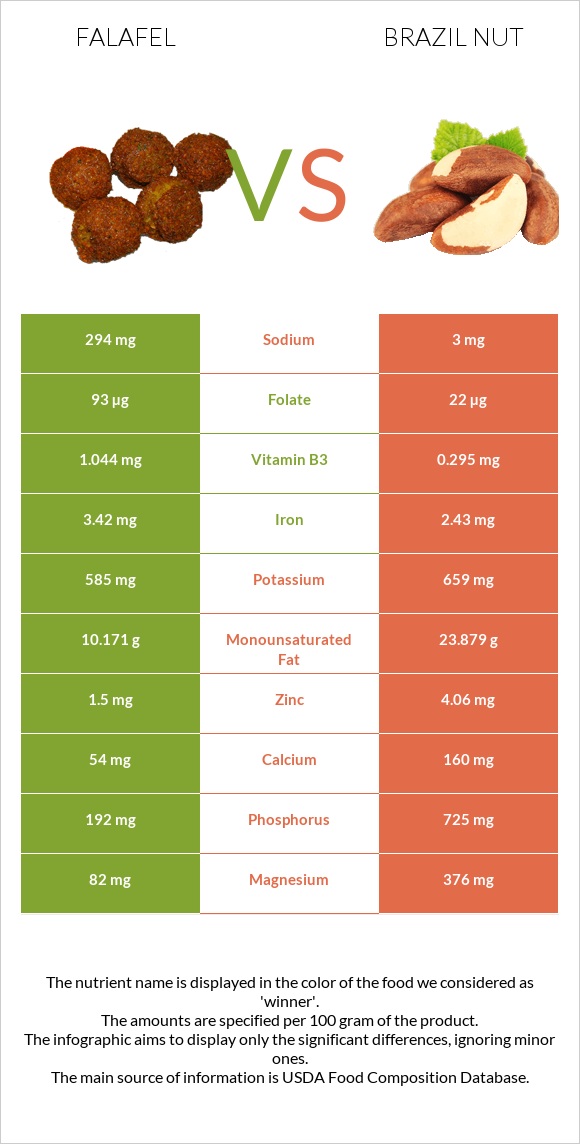 Falafel vs Brazil nut infographic