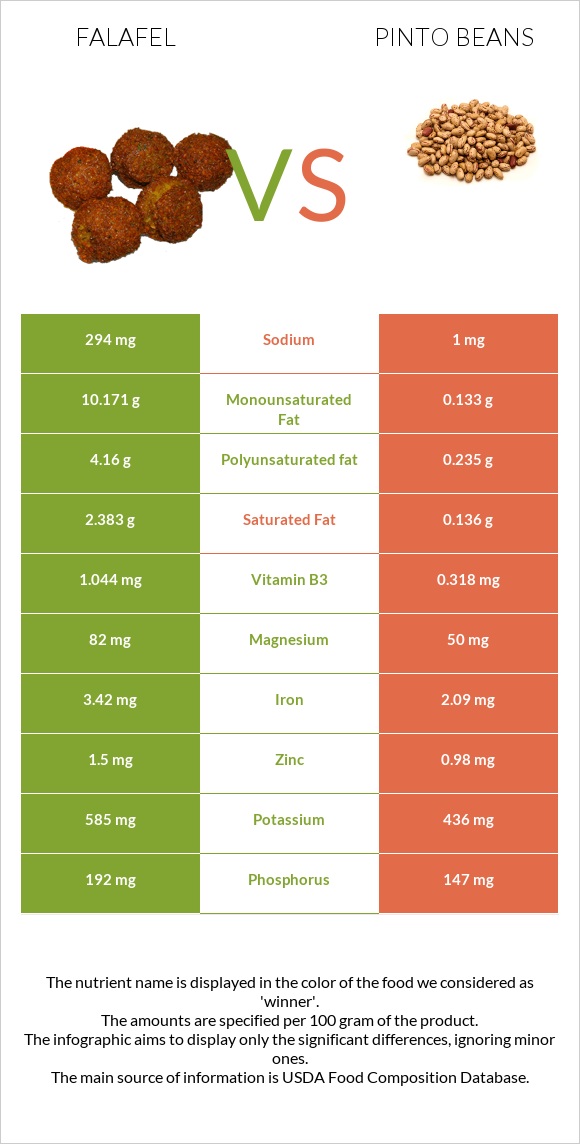 Falafel vs Pinto beans infographic