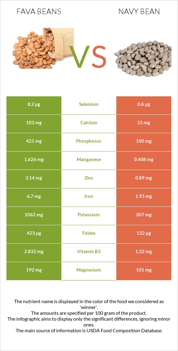 Fava beans vs Լոբի սպիտակ նևի infographic